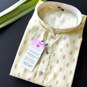 Size 38 | Light Lime Green Color Premium Pure Cotton Kurta Pajama Set for Men with small Self design Butti | Cotton Men Kurtas