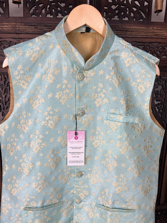 Designer Sea Green Modi Nehru Jacket 