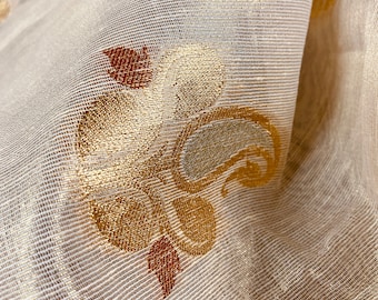 Off White with tint of Gold Linen Soft Tissue Silk Saree with Banarasi Borders and Pallu | Light Weight Saree | Kaash Collection