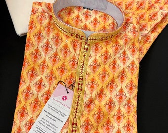 Exclusive and Premium Designer Yellow Color Chikankari Embroidery Men Kurta Pajama | Sequin Work, Mirrors & Block Prints | Wedding Kurta