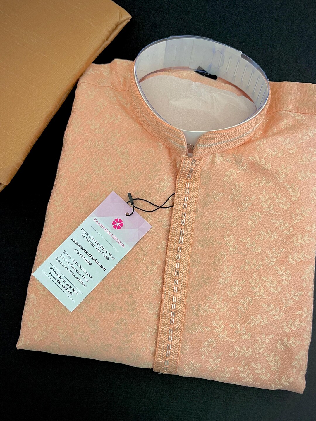 Men’s Three-Tone Peach Kurta Jacket Set with Floral Threadwork main image 1