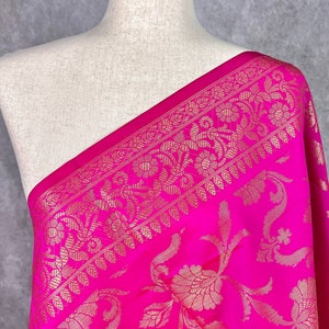 Hot Pink Silk Jaal floral Dupatta Gold Zari Weaving | Indian Dupatta | Chunri | Stole | Scarf | Gift For Her | Dupatta for Lehenga