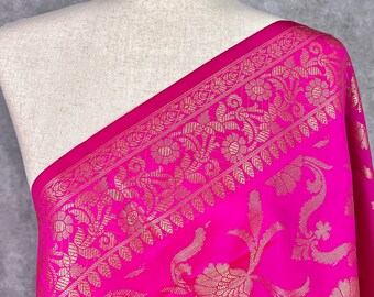 Hot Pink Silk Jaal floral Dupatta Gold Zari Weaving | Indian Dupatta | Chunri | Stole | Scarf | Gift For Her | Dupatta for Lehenga