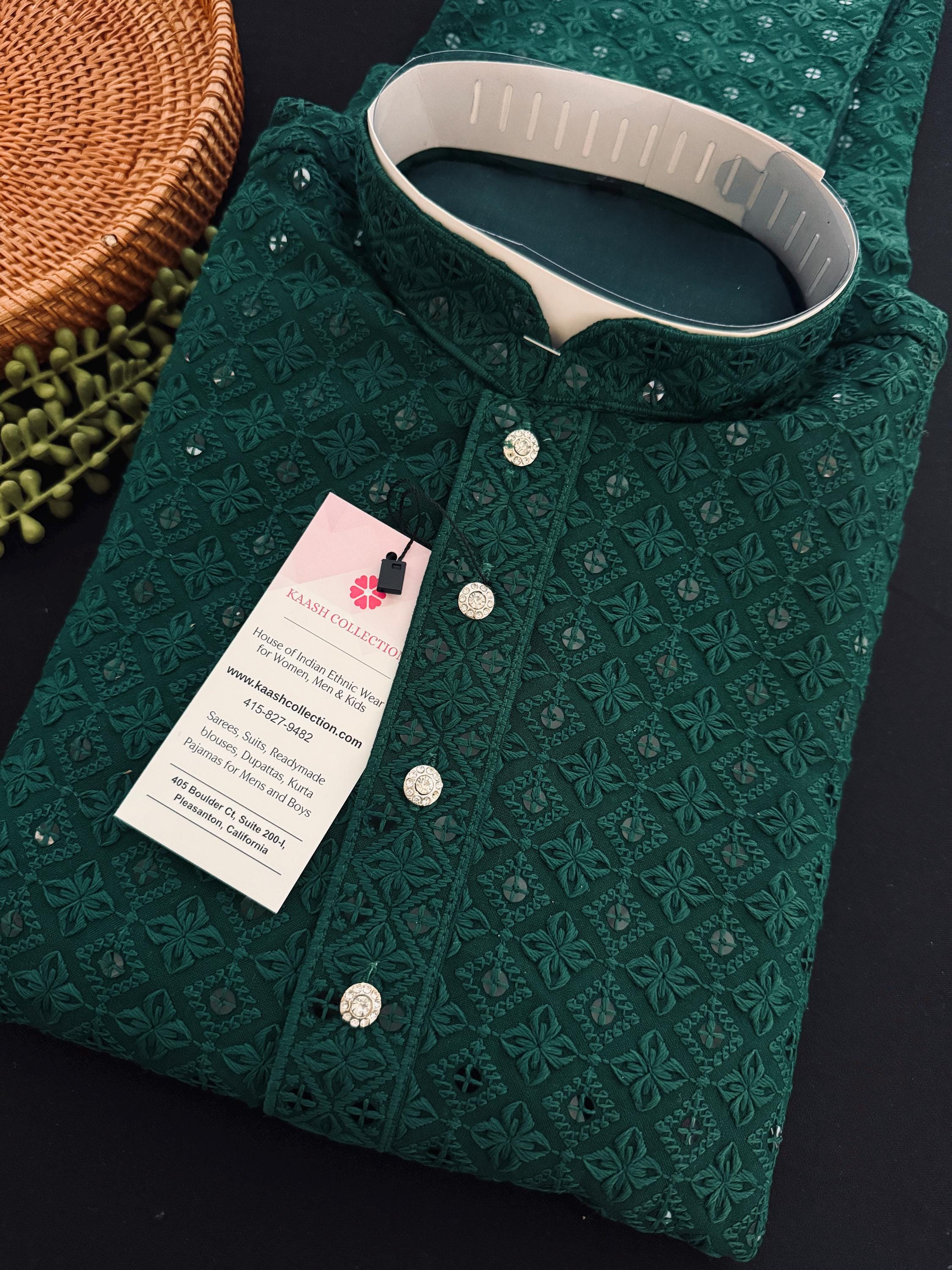 Size 40 | Readymade Bottle Green Sequin Chikhenkari
