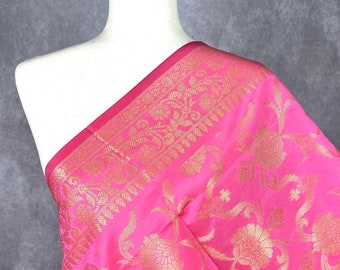 Rosa rosa Banarasi Diseñador de seda Dupatta con Jaal floral / Dupatta de peso ligero / Estola / Bufanda / Benarasi Dupatta / Regalo para ella