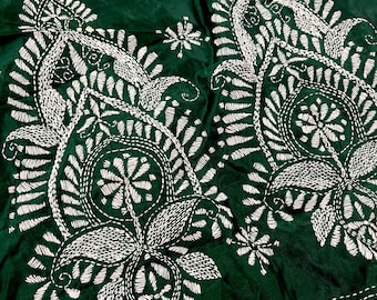 Flesgroene kleur Bangalori-zijden sari met handkanthasteek | Handgeweven sari's met kanthastiksel | Kantha Saress | Bengaalse sari's