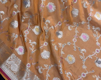 Handmade Gold Banarasi Katan Silk Saree with Meenakari Zari Weave