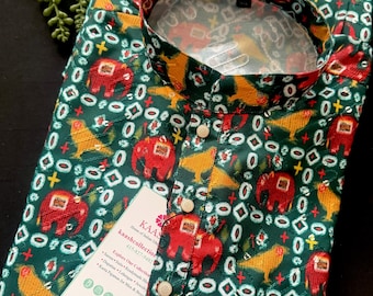 Bottle Green Soft Silk Kurta with Patola Pattern Prints with Sequin and Thread