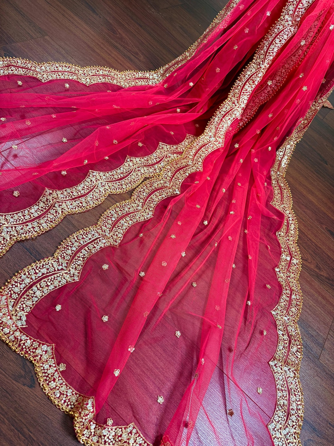 Hot Pink Color Net Dupatta With Zari, Sequin and Beads | Pink Color ...