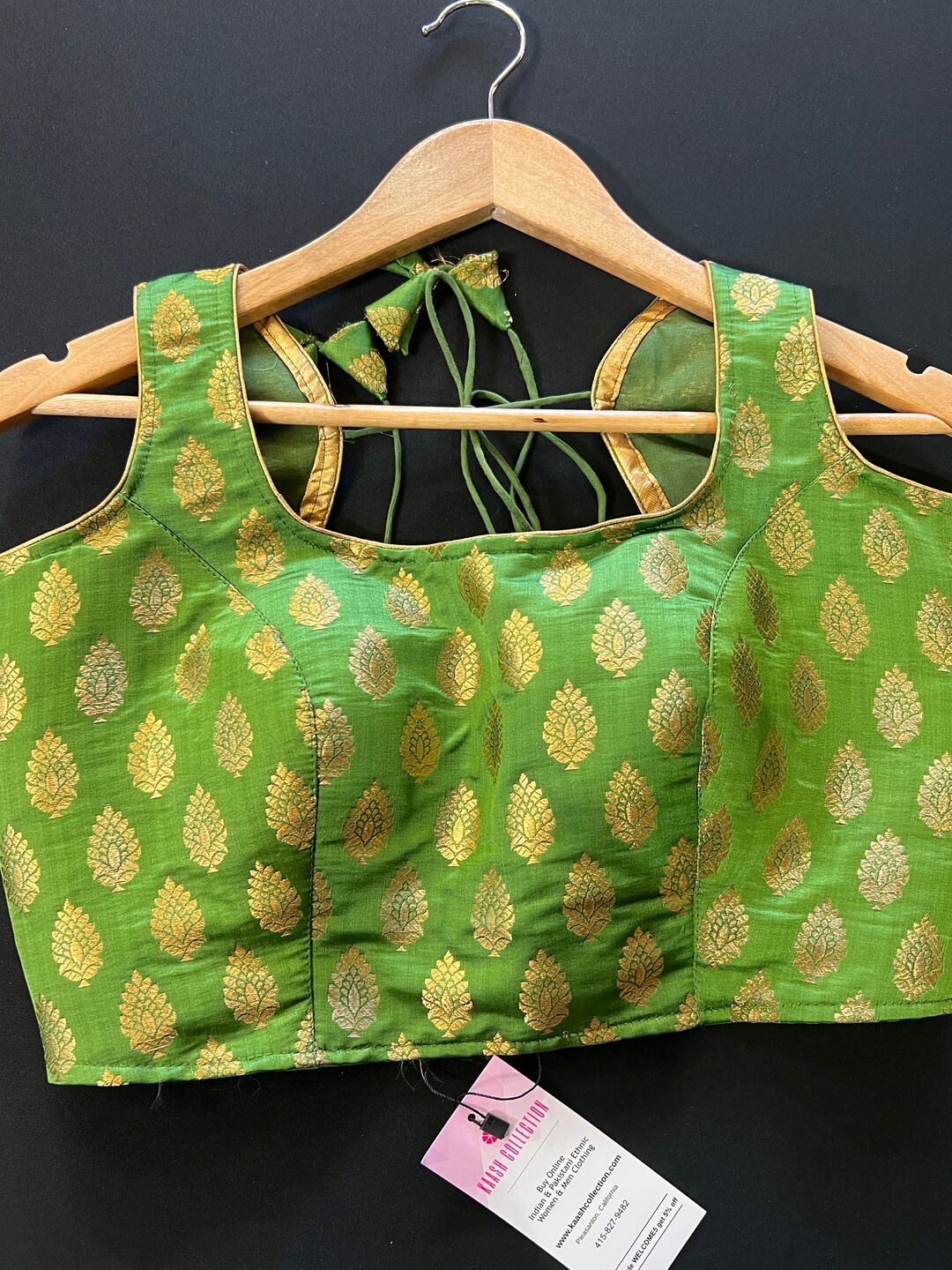 Parrot Green Banarasi Readymade Blouse | Sleeveless Blouse | Size - 36 ...