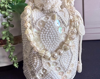 Bolso Potli de Perlas / Clutch con Cuentas de Circonio y Tachuelas / Bolso de Novia en Perlas / Bolsos Potli Largos, Hechos a Mano y Decorados para Bodas y Regalos