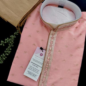 Readymade Pastel Light Pink Color Men Kurta Pajama in Raw Silk with lining | Festival and Wedding Wear Mens Kurta | Pastel Color Men Kurta
