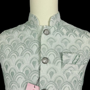 Pastel Sea Green Jacket for Men with Embroidery, thread and Sequin Work | Jacket for Kurta | Mens Wedding Wear Outfit | Men Waistcoat