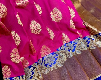 Pink Color Banarasi Silk Saree in Gold Zari Weave Work and Wide Border in Antique Zari