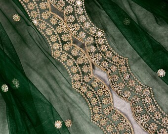 Bottle Green Color Soft Net Dupatta With Muted Gold Zari and