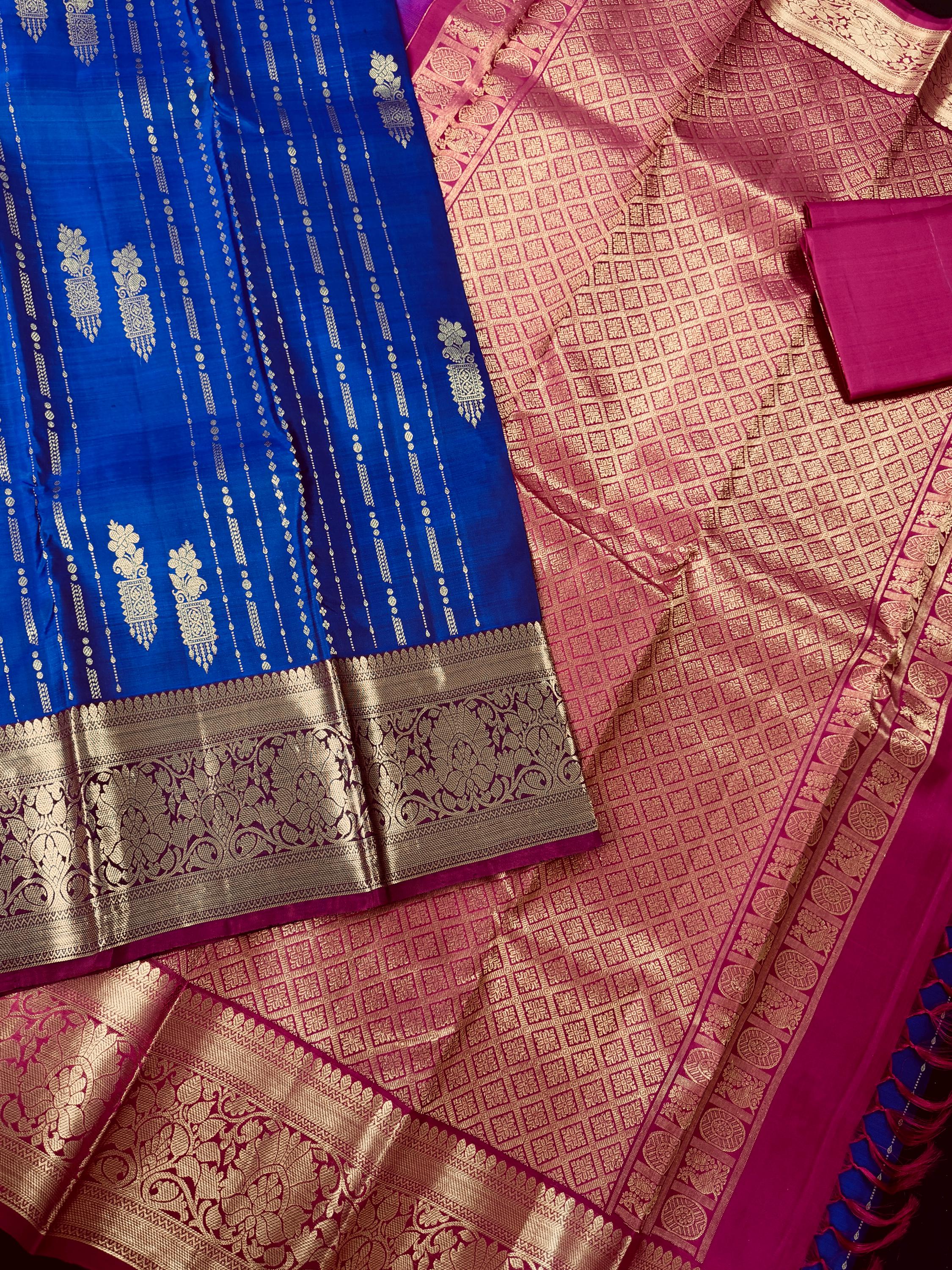 Blue Kanjivaram Silk Saree | Gold Zari Weave, Handwoven - Etsy