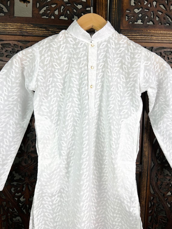 White Lucknowi Chikankari Kurta Pajama for Boys Pure Cotton | Etsy