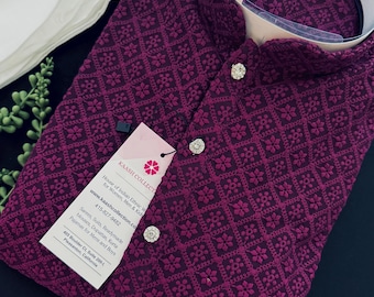 Purple Chikankari Kurta Pajama Set | Lucknowi Embroidery, Mens Ethnic Wear