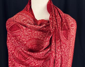 Maroon Red Color Soft Pashmina Shawls with Resham Aari Work | Light Weight Shawls | Kashmiri Pashmina Shawls | Ships from California