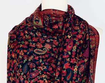 Black Kashmiri Shawl,  Viscose-Wool Blend, Soft Wrap
