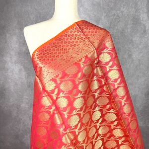 Dark Peach Color Banarasi Silk Dupatta with Muted Gold Zari Weaved Cotton Silk Dupatta  | Light Weight Dupatta| Benarasi Dupatta