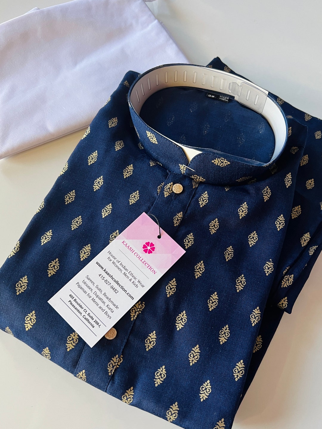 Boys Midnight Blue Color Premium Pure Cotton Kurta Pajama Set With ...