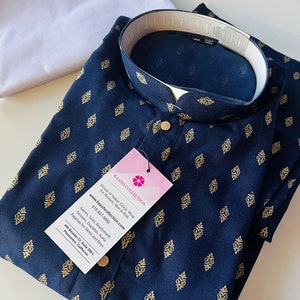Boys Midnight Blue Color Premium Pure Cotton Kurta Pajama Set with small Self design Butti | Cotton Kids  Kurtas | Father Son Kurta Set