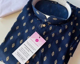 Boys Midnight Blue Color Premium Pure Cotton Kurta Pajama Set with small Self design Butti | Cotton Kids  Kurtas | Father Son Kurta Set