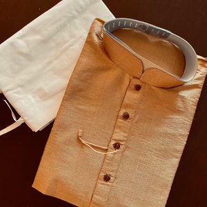 Brown Raw Silk Men Kurta with White Pajama | Kurta Pajama Set | Mens Ethnic Wear| Indian and Pakistani Mens Wear | Kaash Collection