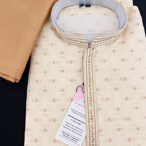 Grand Cream Color Men Kurta Pajama with Gorgeous design Pattern embedded with Zari Weave Work | Men Ethnic Wear |  Wedding Wear