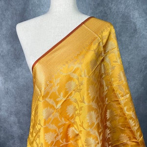 Yellow with tint of Orange Banarasi Silk Dupatta with Muted Gold Zari Weaved Dupatta | Light Weight Dupatta| Benarasi Dupatta | Kaash