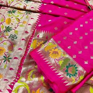 Rani Pink Dual Shade Paithani Banarasi Soft Silk Saree With - Etsy