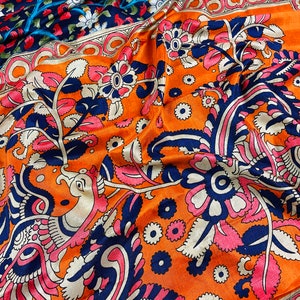 Dark Blue With Orange Pallu Multi-color Design Printed Design Soft Silk ...