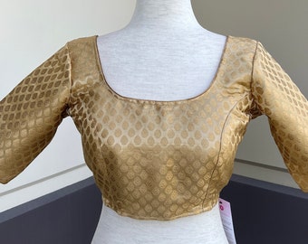 Gold Readymade Blouse with Gold Buttis in Pure Banarasi Silk | Ready to Wear Blouses | Gold Color Blouse | Stitched Blouse