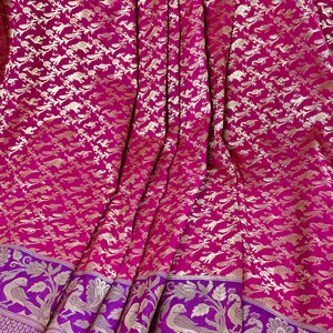 Magenta With Purple and Blue Color Combination Banarasi Silk - Etsy