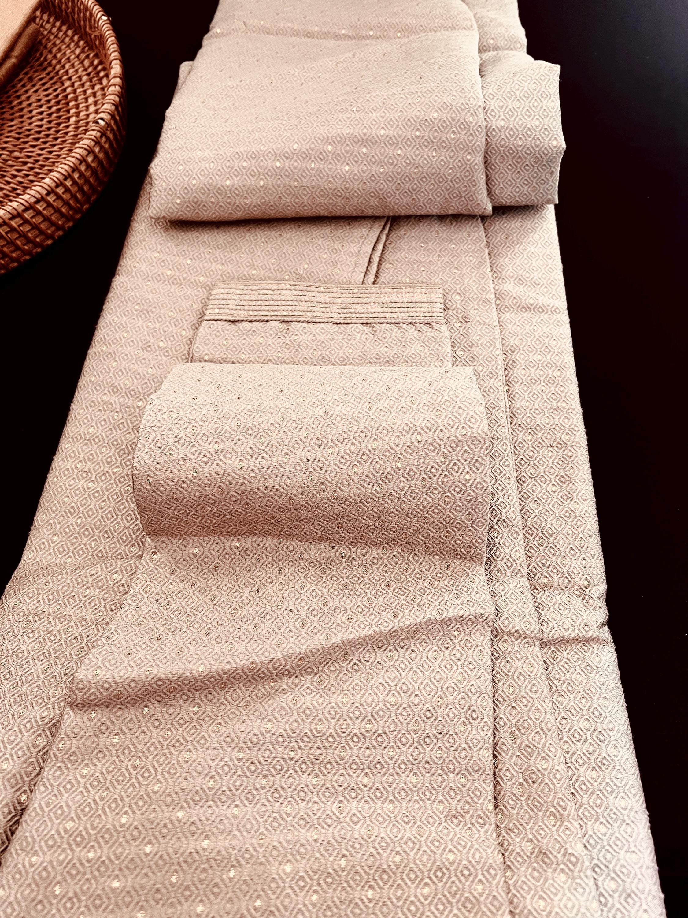 Camel Color Men Kurta Pajama with Weave and Zari Work Mens Ethnic Wear Sherwani Style Kurta for Wedding