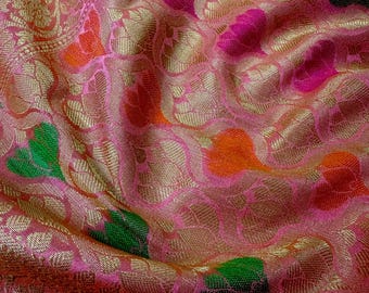 Peach Pink Color Semi Banarasi Silk Saree with Buttas and Meenakari Weaving with Brocade Blouse