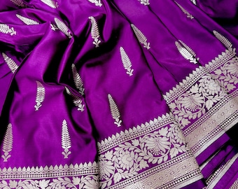 Purple Color Mashru Silk Handloom Saree with Muted Gold Zari