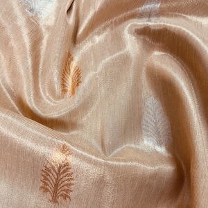 Gold Color Soft Tissue Silk Saree with Banarasi Borders and Pallu | Copper and Sliver Leaves Buttas | Banarasi Soft Tissue Saree