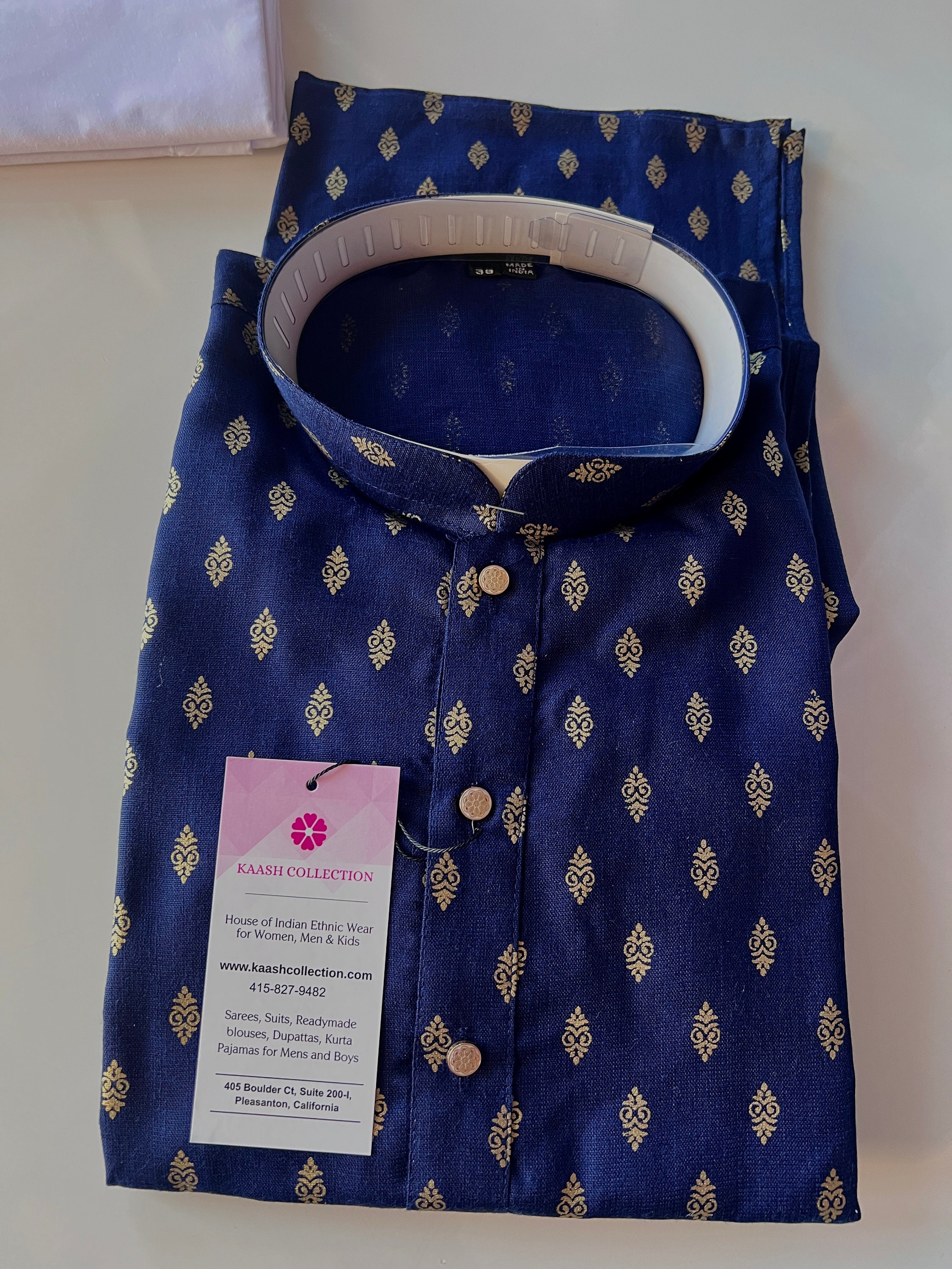 Size 48 Plus Size Kurta for Men Midnight Blue Color Premium Pure
