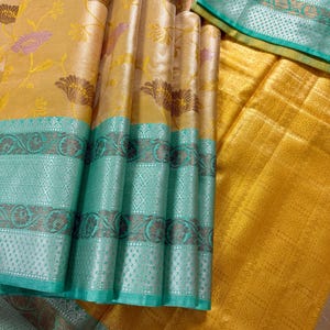 Handmade Yellow Gold Banarasi Tissue Silk Saree with Meenakari | Tissue Silk Saree | Gold Color Saree