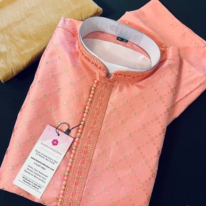 Designer Premium Coral Pink Color Men Kurta Pajama Set for Men in Soft Silk | Mens Ethnic Wear| Indian Men Clothing | Kurta for Men