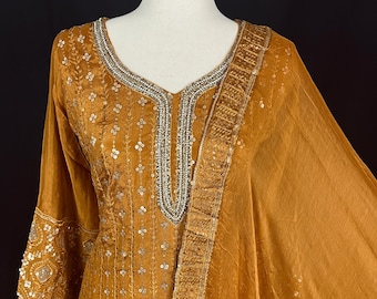 Mustard Gold Salwar Kameez | Handwork Indian Outfit