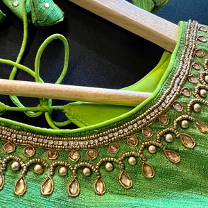 Parrot Green Color Raw Silk Ready to Wear Blouse | Handwork Blouses ...
