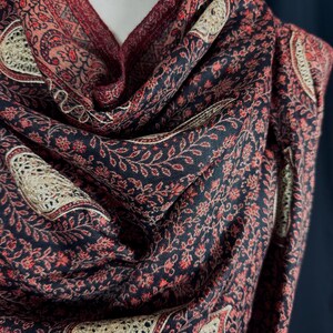 Black Color Soft Pashmina Shawls with Resham Aari Work | Light Weight Shawls | Kashmiri Pashmina Shawls | Ships from California