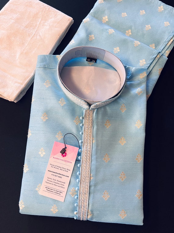 Sky Blue Color Men Kurta Pajama Set With Floral Design - Etsy