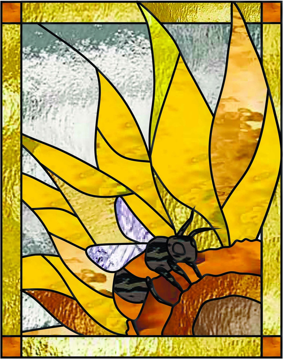 Sunflower Stained Glass Pattern Bee and Sunflower | Etsy