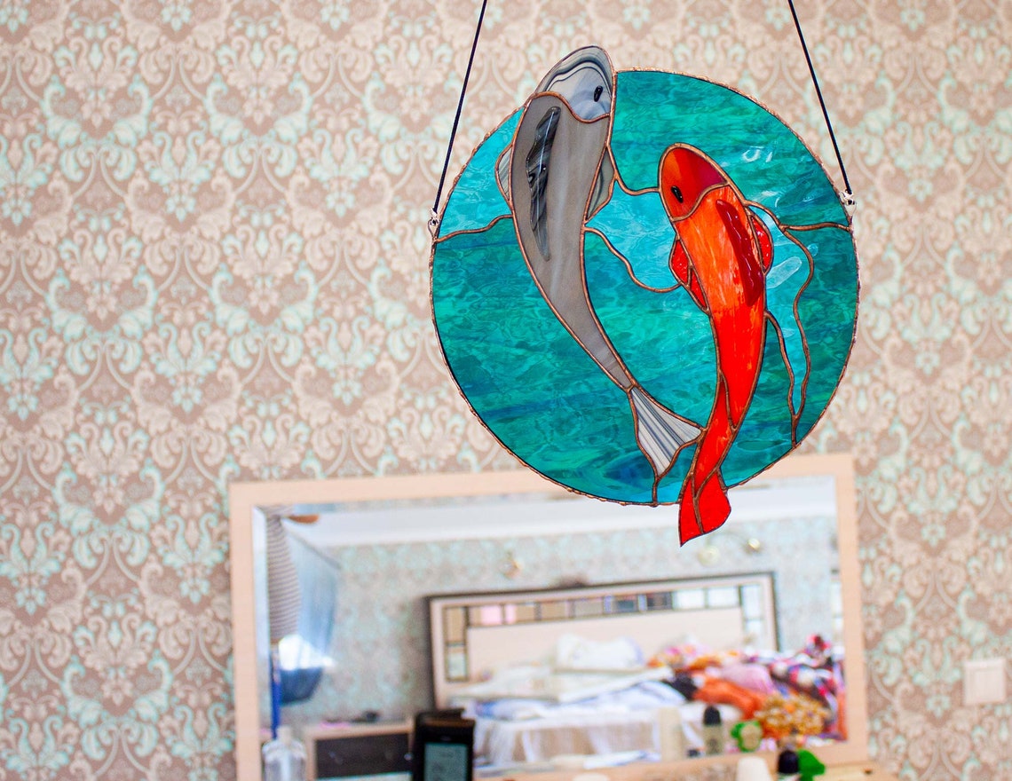 Stained glass pattern Koi fish Window hangings Stain glass Etsy