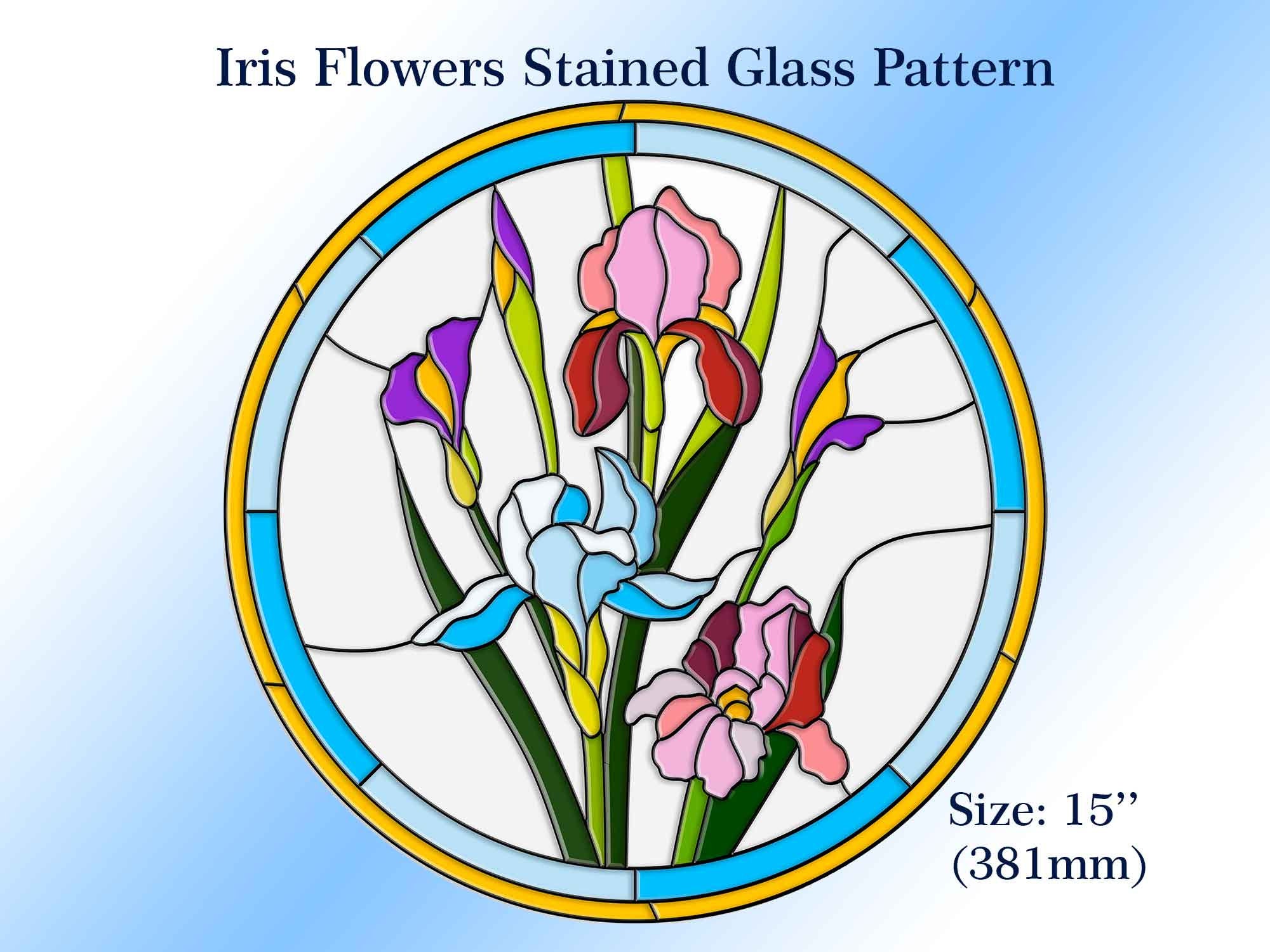 Stained Glass Iris Pattern Round Suncatcher Flower Stained Etsy