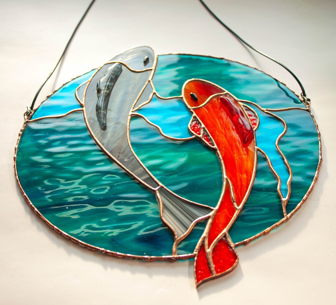Stained glass Koi Fish Suncatcher Window Hangings Stained Etsy